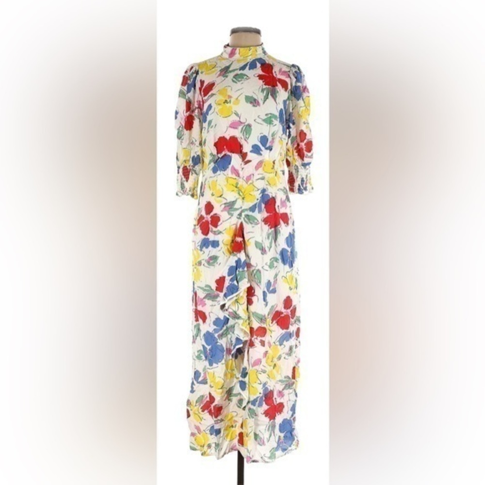RIXO floral high neck with puffy sleeves maxi dress